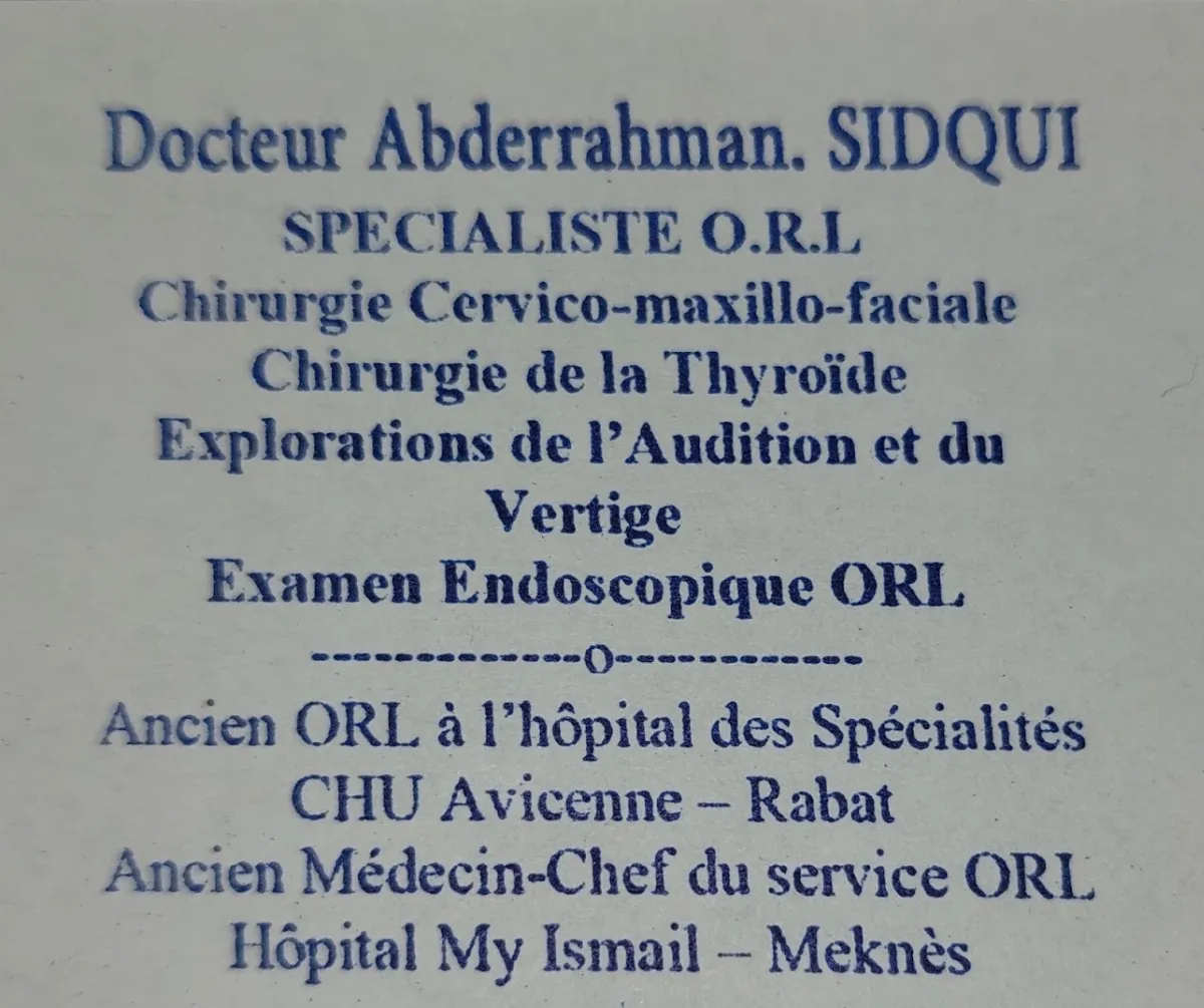 Cabinet d'ORL et de Chirurgie cervico-faciale Dr Sidqui Abderrahman