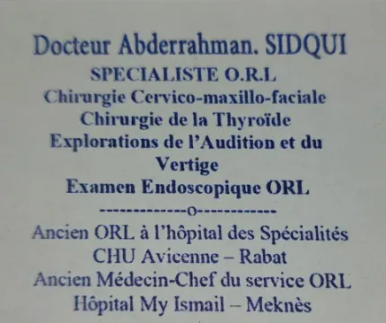 Cabinet d'ORL et de Chirurgie cervico-faciale Dr Sidqui Abderrahman