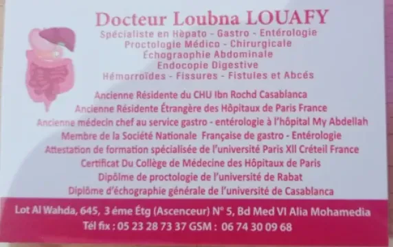 Dr Loubna Louafy, Gastro-Entérologue et Proctologue
