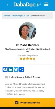 Dr Bennani Maha - Médecin généraliste, diabétologue, nutritionniste et médecin du travail